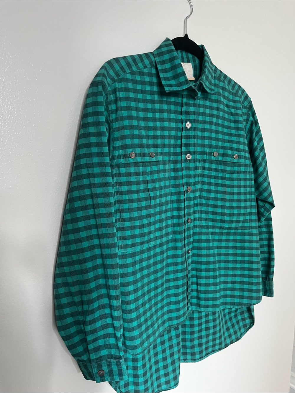 Vintage 1980’s Green/Teal and Black Check Button-Down Shirt Real Deal Skater